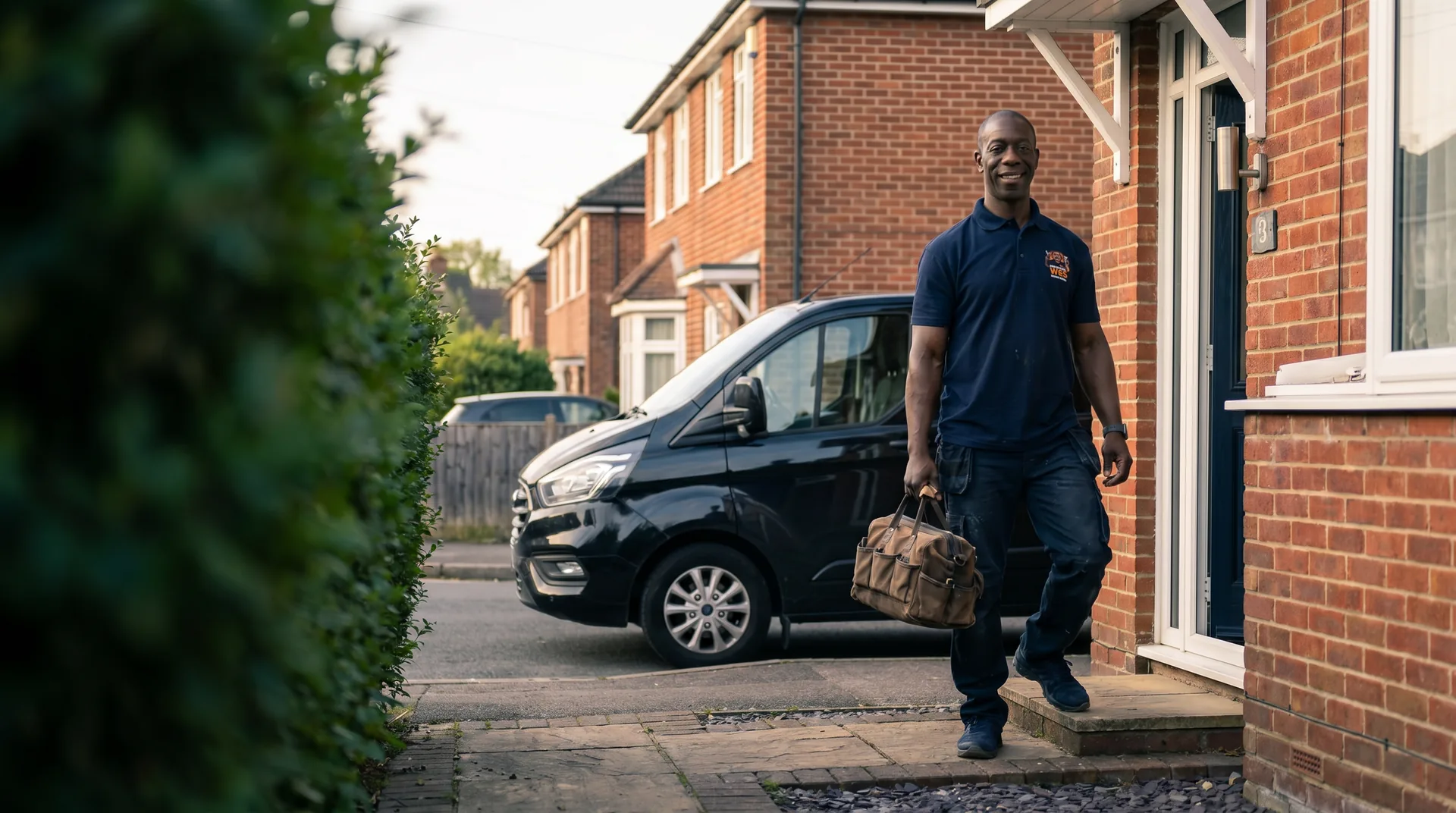 Wes arriving at a Portswood home, tool bag in hand